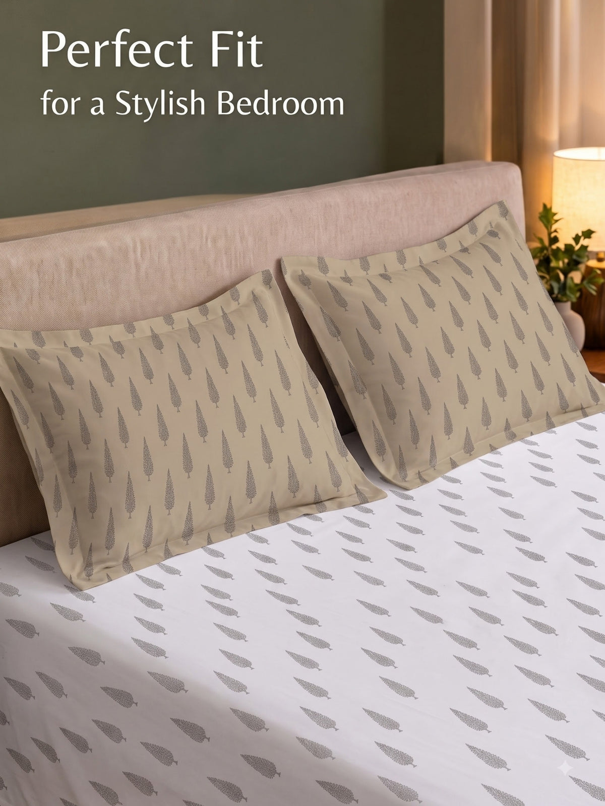 Premium 100% Cotton Satin King Size Bedsheet – 210 TC, 108 x 108 Inch| Light Grey & Brown
