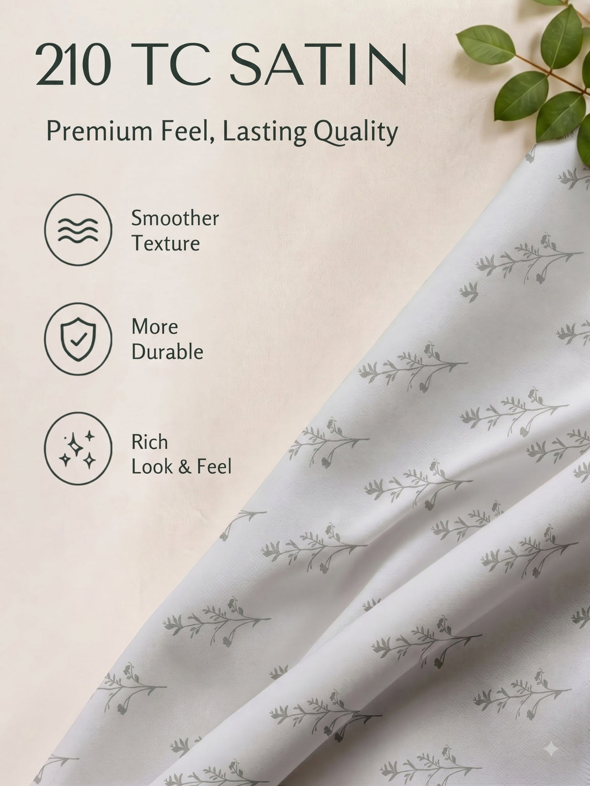 Premium 100% Cotton Satin King Size Bedsheet – 210 TC, 108 x 108 Inch| Light grey