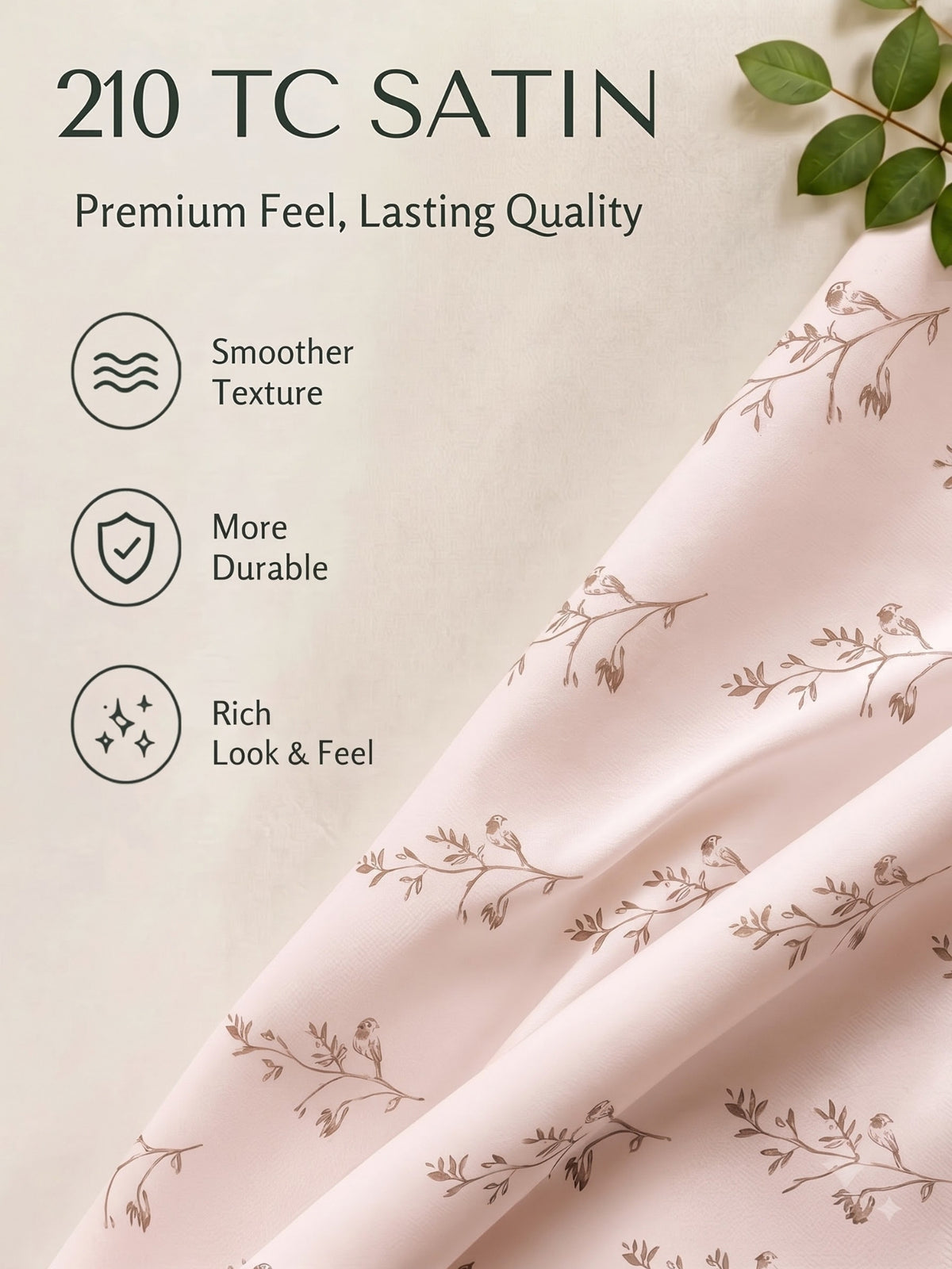 Premium 100% Cotton Satin King Size Bedsheet – 210 TC, 108 x 108 Inch| Blush Pink