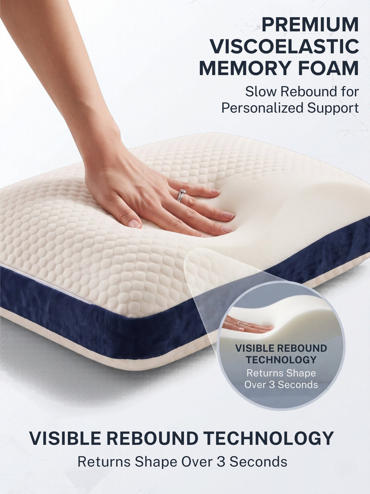 Memory Foam Pillow for Sleeping | High Loft 4.5 Inch | 100% Visco-Elastic Memory Foam | Neck & Shoulder Support | Knitted Jacquard Cover | 23 x 15 x 4.5 Inches | White | Pack of 1