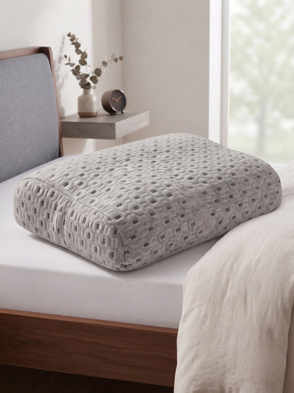 Contour Cervical Memory Foam Pillow | Dual Height 4.5" & 3.5" | 100% Visco-Elastic Memory Foam | Knitted Jacquard Cover | 23.5 x 14.5 Inches | White | Pack of 1