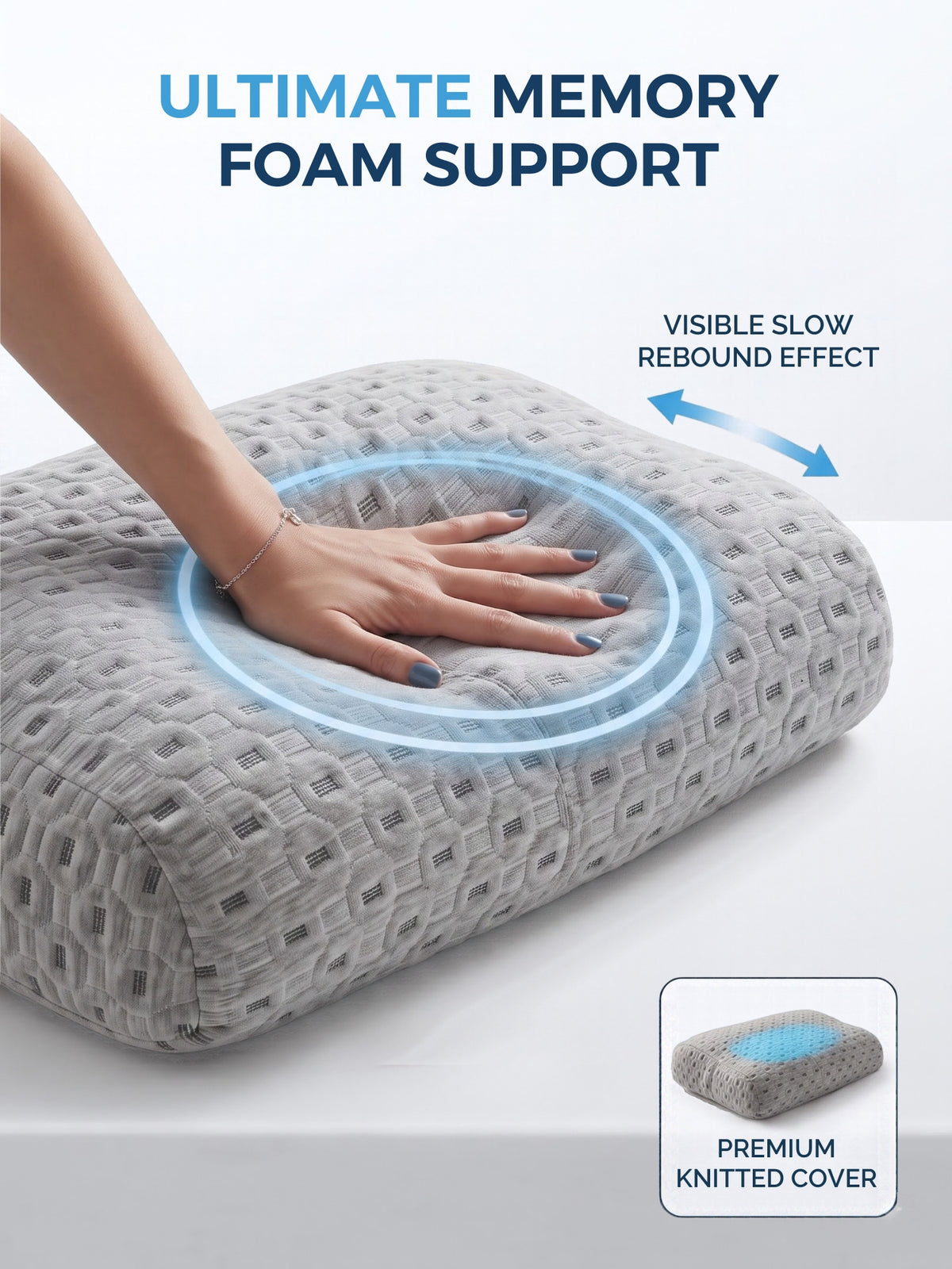 Contour Cervical Memory Foam Pillow | Dual Height 4.5" & 3.5" | 100% Visco-Elastic Memory Foam | Knitted Jacquard Cover | 23.5 x 14.5 Inches | White | Pack of 1