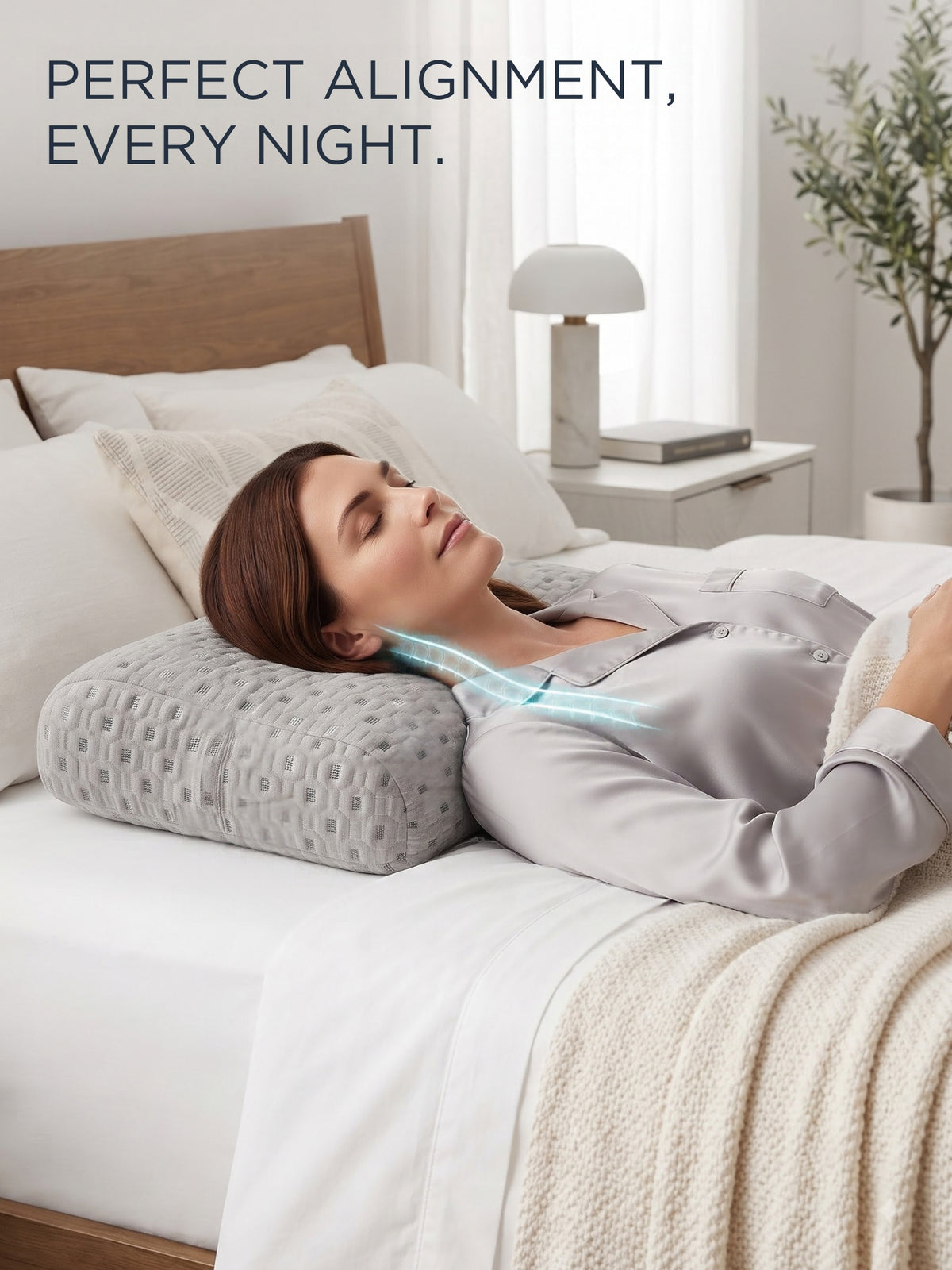 Contour Cervical Memory Foam Pillow | Dual Height 4.5" & 3.5" | 100% Visco-Elastic Memory Foam | Knitted Jacquard Cover | 23.5 x 14.5 Inches | White | Pack of 1