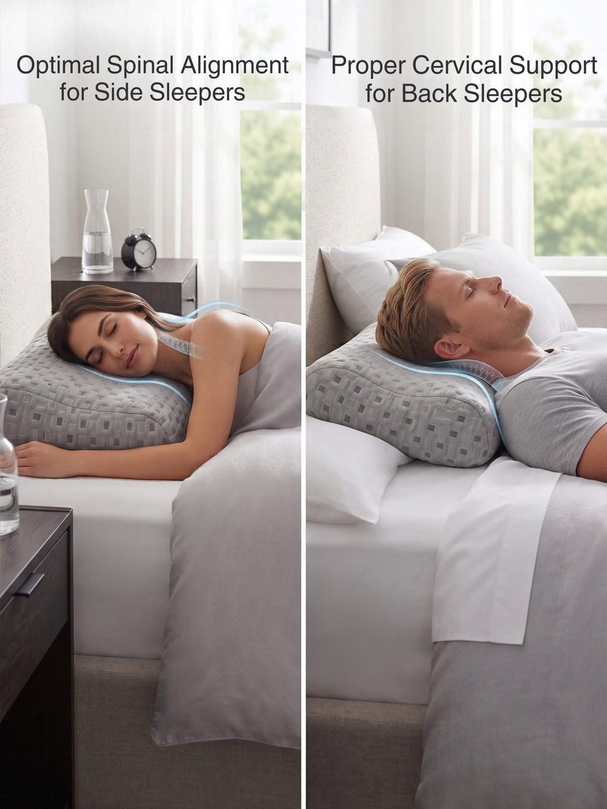 Contour Cervical Memory Foam Pillow | Dual Height 4.5" & 3.5" | 100% Visco-Elastic Memory Foam | Knitted Jacquard Cover | 23.5 x 14.5 Inches | White | Pack of 1