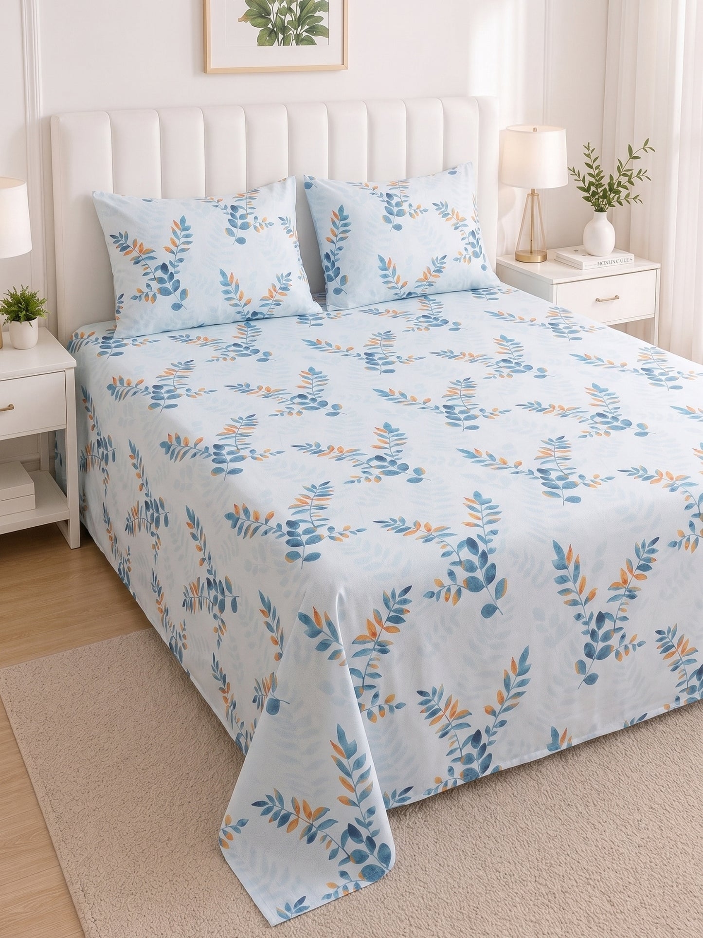 186 TC 100% Cotton Double Bedsheet 90 x 100 Inch with 2 Pillow Cover