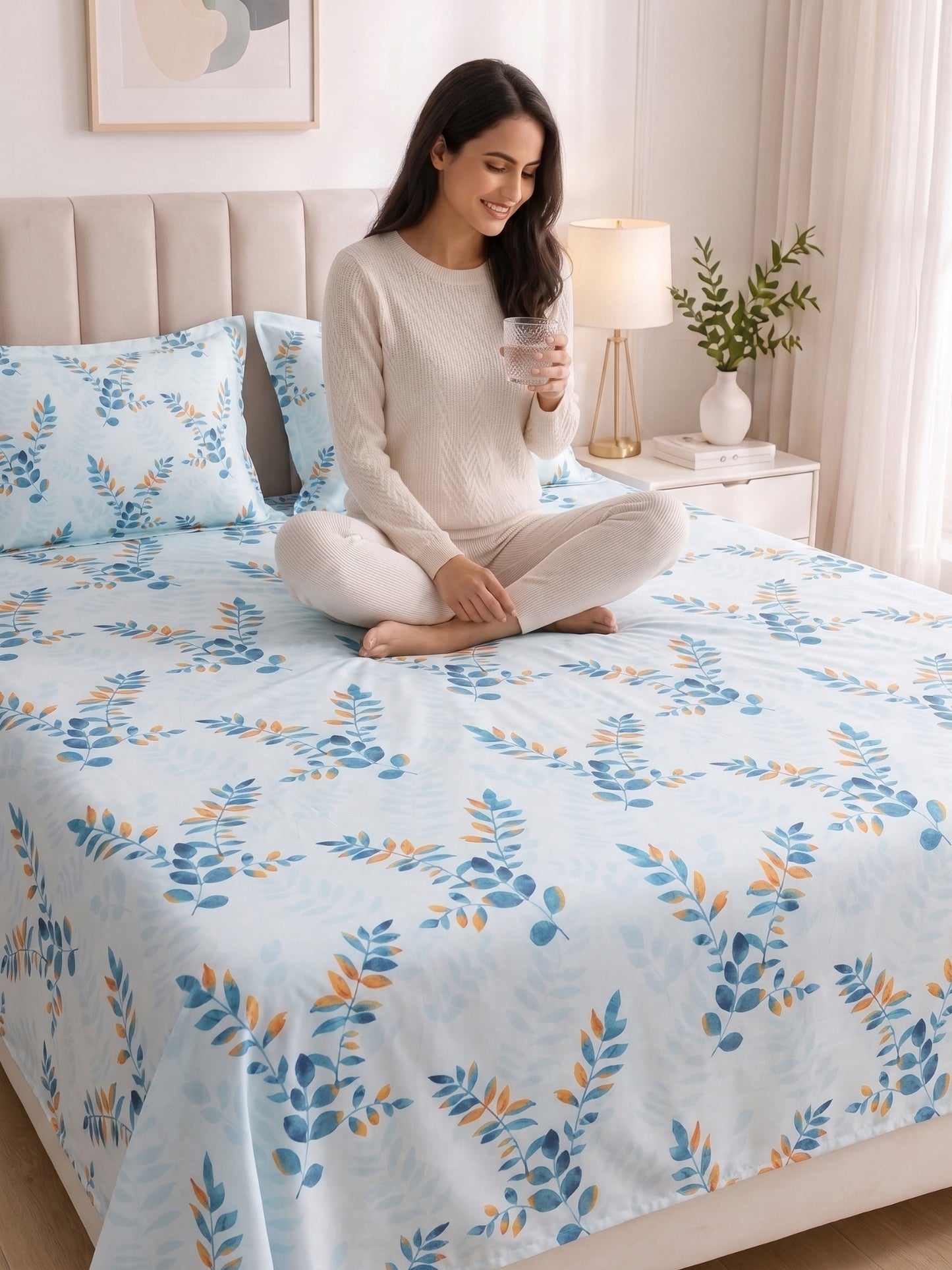 186 TC 100% Cotton Double Bedsheet 90 x 100 Inch with 2 Pillow Cover