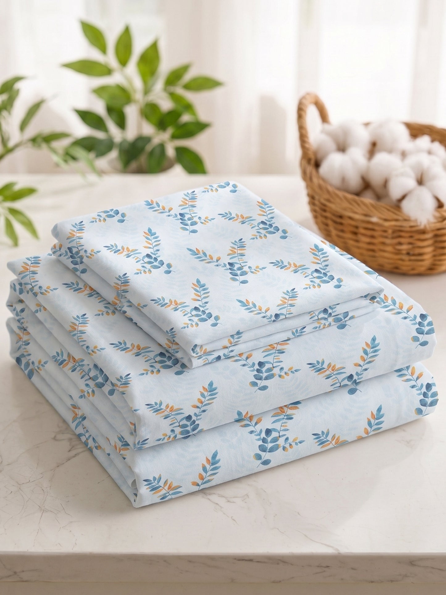 186 TC 100% Cotton Double Bedsheet 90 x 100 Inch with 2 Pillow Cover