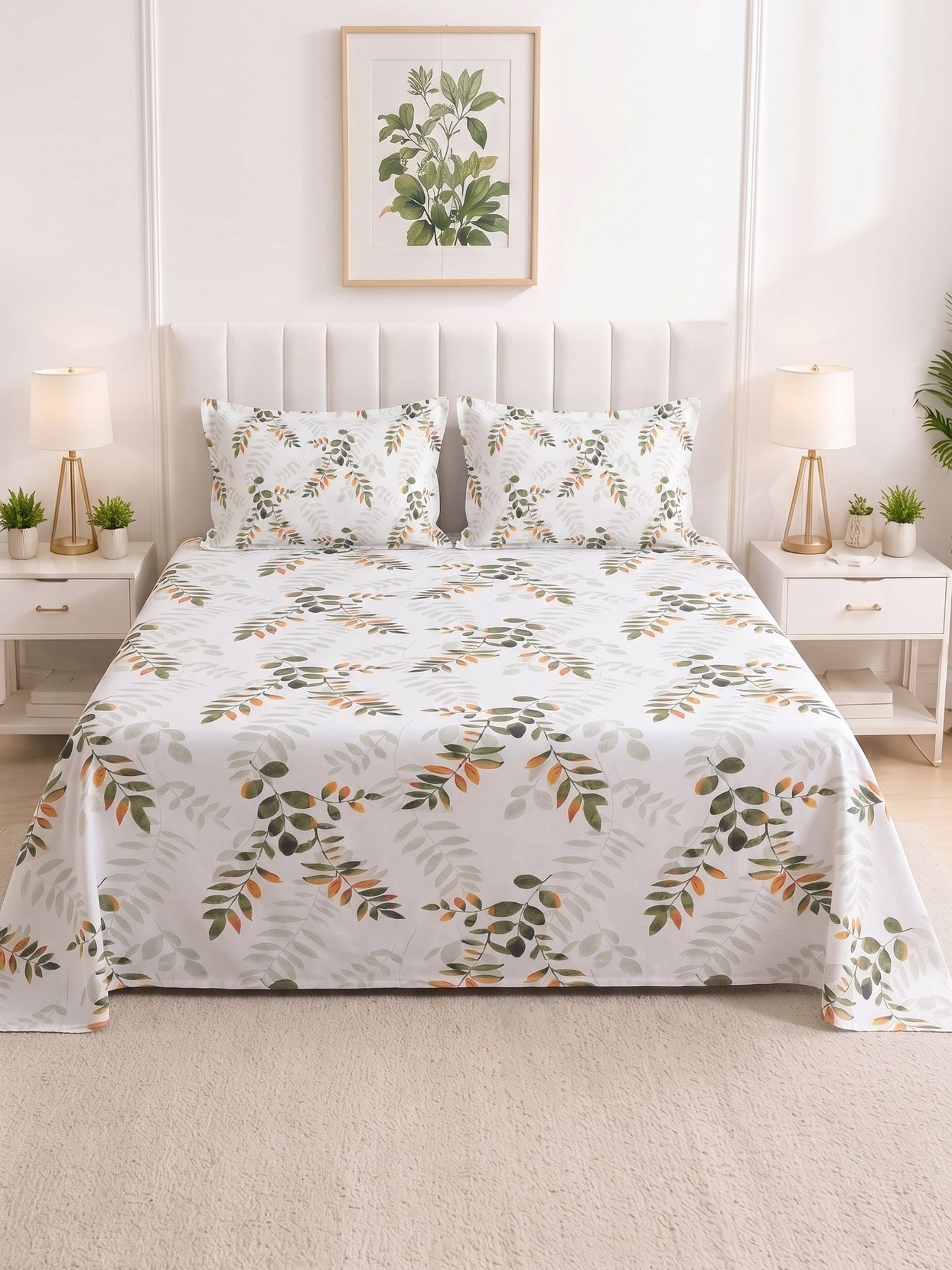186 TC 100% Cotton Double Bedsheet 90 x 100 Inch with 2 Pillow Cover