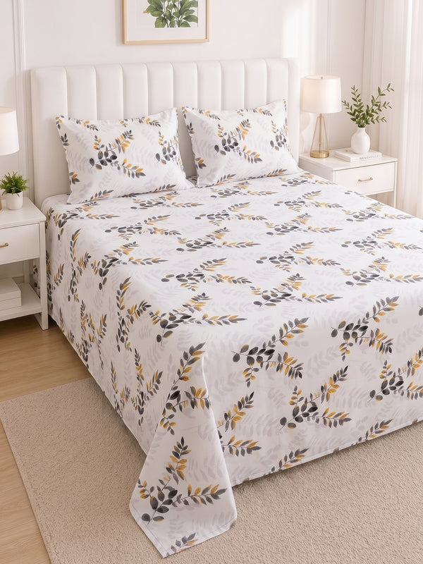 186 TC 100% Cotton Double Bedsheet 90 x 100 Inch with 2 Pillow Cover