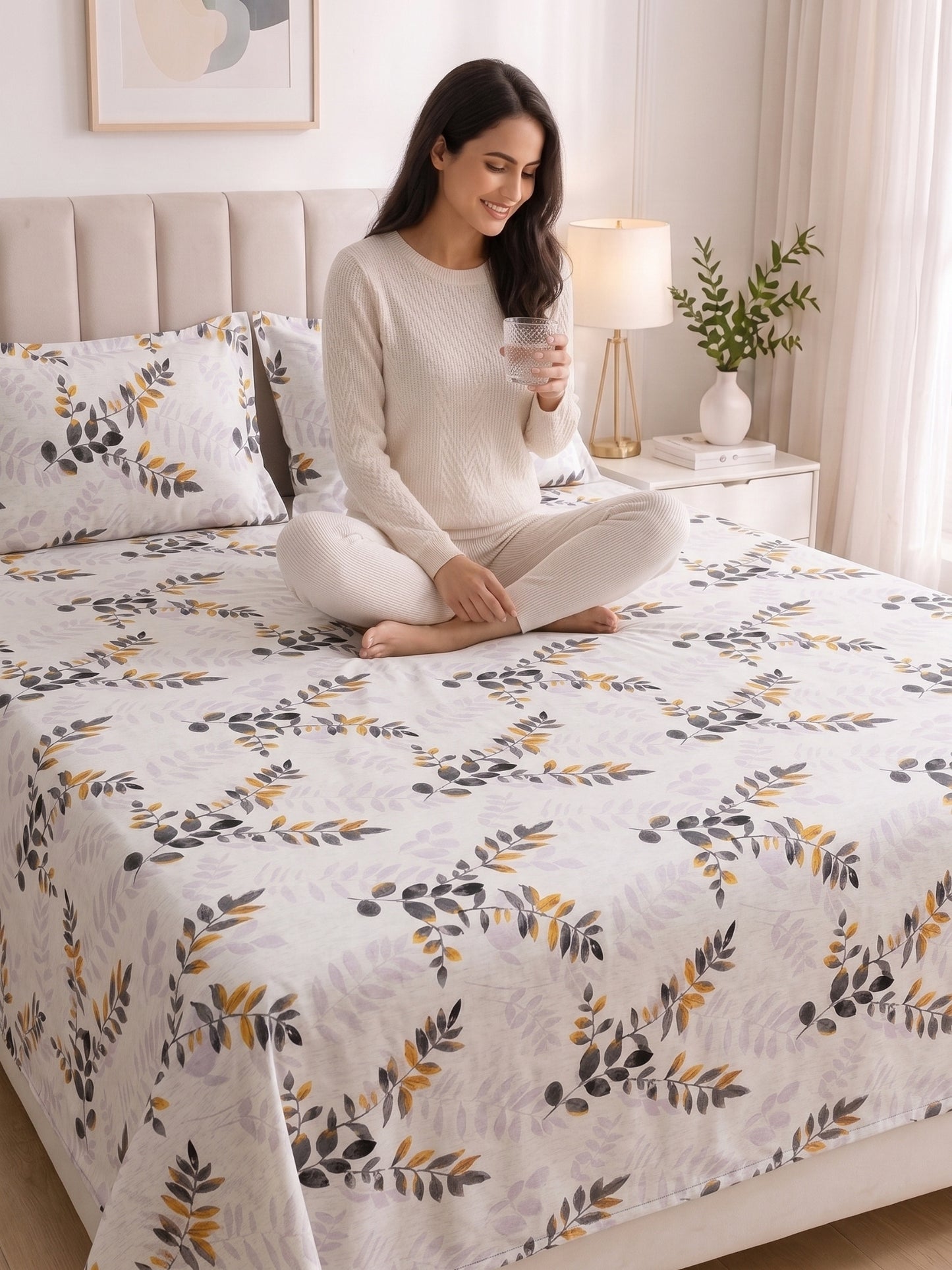186 TC 100% Cotton Double Bedsheet 90 x 100 Inch with 2 Pillow Cover
