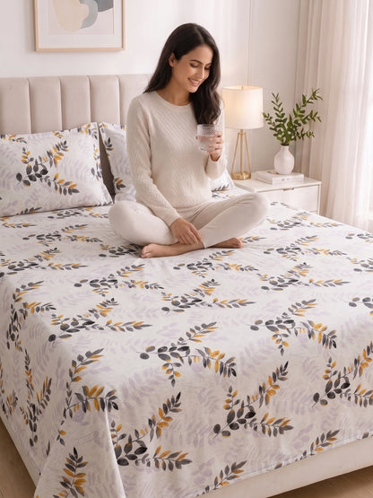 186 TC 100% Cotton Double Bedsheet 90 x 100 Inch with 2 Pillow Cover