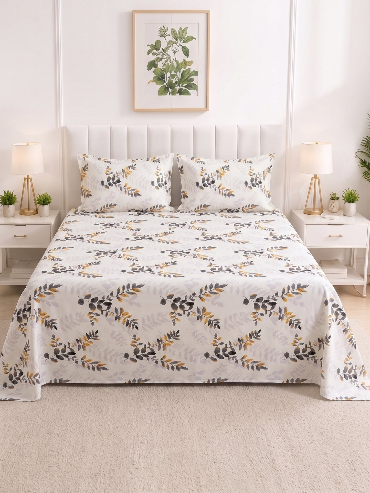 186 TC 100% Cotton Double Bedsheet 90 x 100 Inch with 2 Pillow Cover