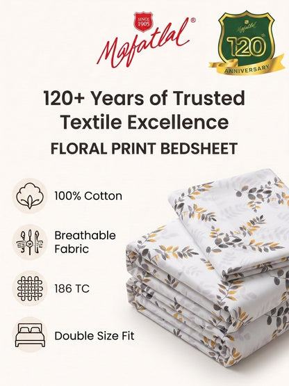 186 TC 100% Cotton Double Bedsheet 90 x 100 Inch with 2 Pillow Cover