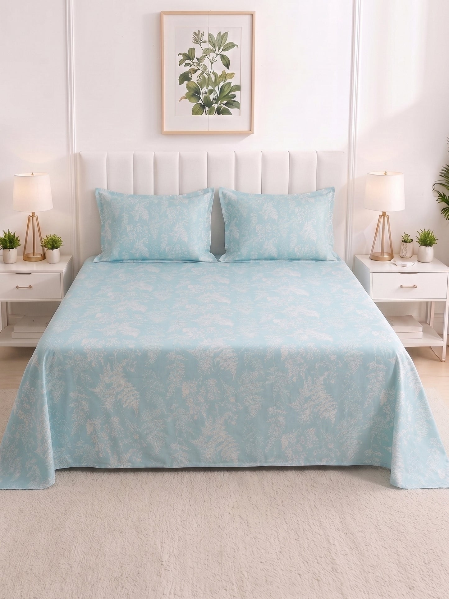 186 TC 100% Cotton Double Bedsheet 90 x 100 Inch with 2 Pillow Cover