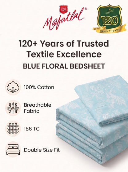 186 TC 100% Cotton Double Bedsheet 90 x 100 Inch with 2 Pillow Cover