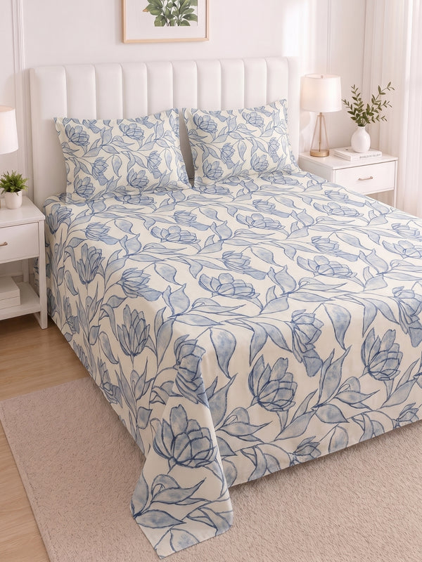 186 TC 100% Cotton Double Bedsheet 90 x 100 Inch with 2 Pillow Cover