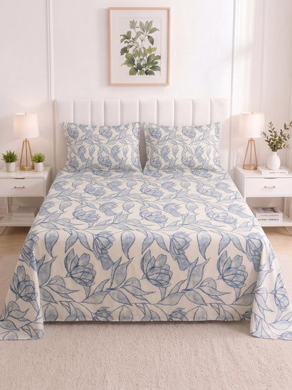 186 TC 100% Cotton Double Bedsheet 90 x 100 Inch with 2 Pillow Cover