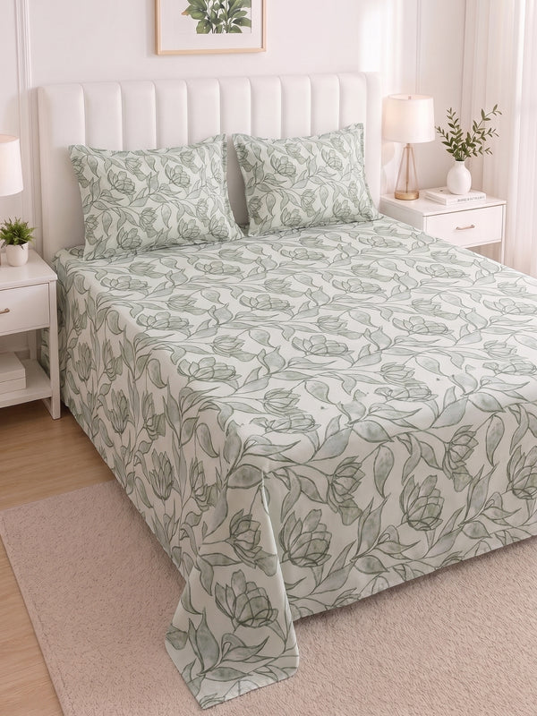 186 TC 100% Cotton Double Bedsheet 90 x 100 Inch with 2 Pillow Cover