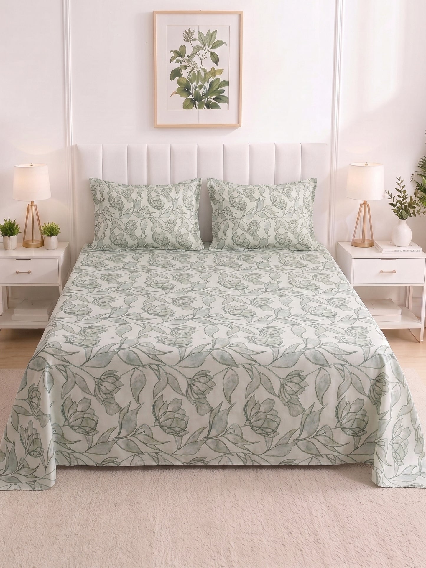 186 TC 100% Cotton Double Bedsheet 90 x 100 Inch with 2 Pillow Cover