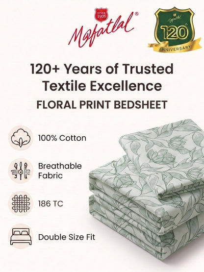 186 TC 100% Cotton Double Bedsheet 90 x 100 Inch with 2 Pillow Cover