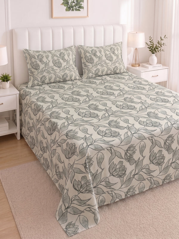 186 TC 100% Cotton Double Bedsheet 90 x 100 Inch with 2 Pillow Cover