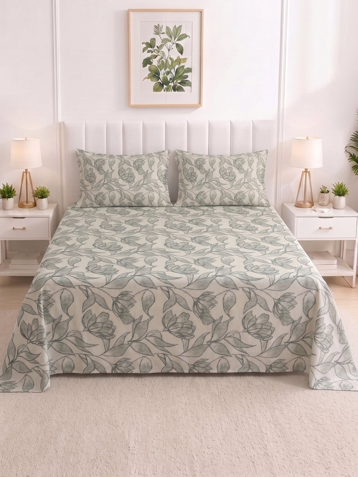 186 TC 100% Cotton Double Bedsheet 90 x 100 Inch with 2 Pillow Cover