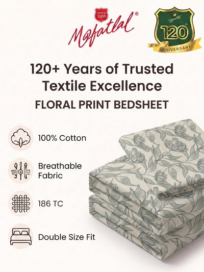 186 TC 100% Cotton Double Bedsheet 90 x 100 Inch with 2 Pillow Cover