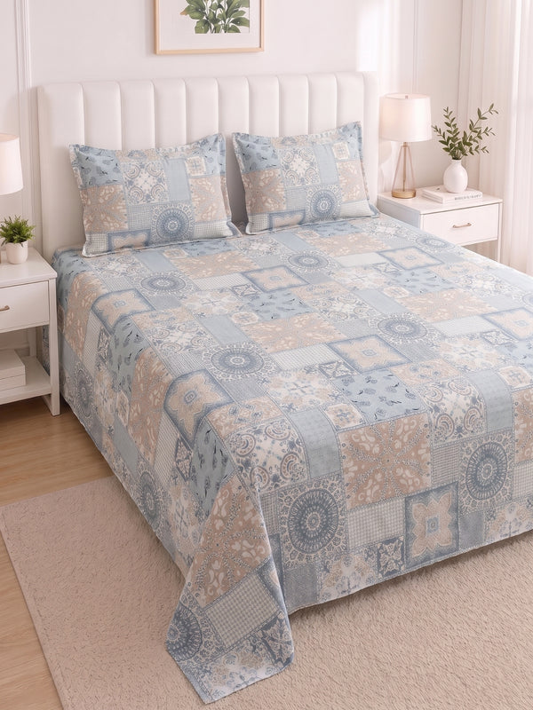 186 TC 100% Cotton Double Bedsheet 90 x 100 Inch with 2 Pillow Cover