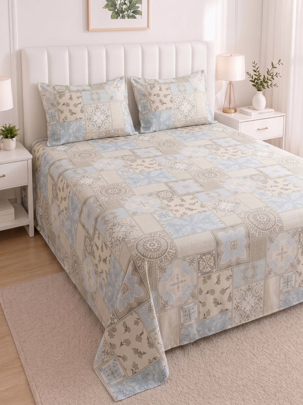 186 TC 100% Cotton Double Bedsheet 90 x 100 Inch with 2 Pillow Cover