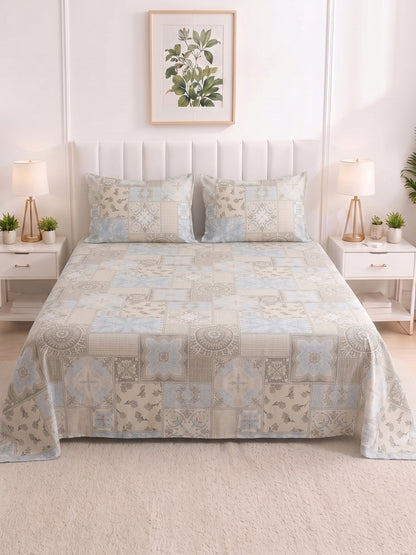 186 TC 100% Cotton Double Bedsheet 90 x 100 Inch with 2 Pillow Cover