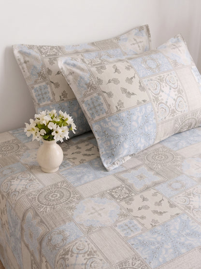 186 TC 100% Cotton Double Bedsheet 90 x 100 Inch with 2 Pillow Cover