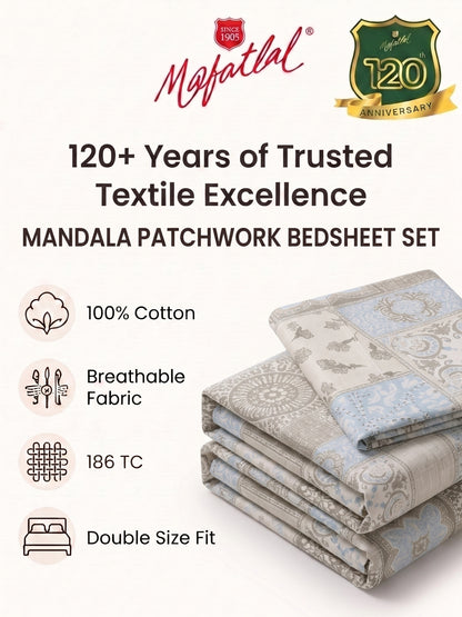 186 TC 100% Cotton Double Bedsheet 90 x 100 Inch with 2 Pillow Cover