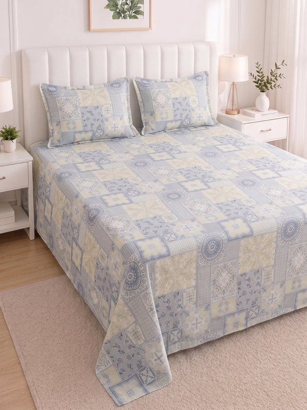 186 TC 100% Cotton Double Bedsheet 90 x 100 Inch with 2 Pillow Cover