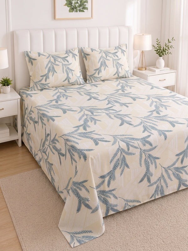 186 TC 100% Cotton Double Bedsheet 90 x 100 Inch with 2 Pillow Cover