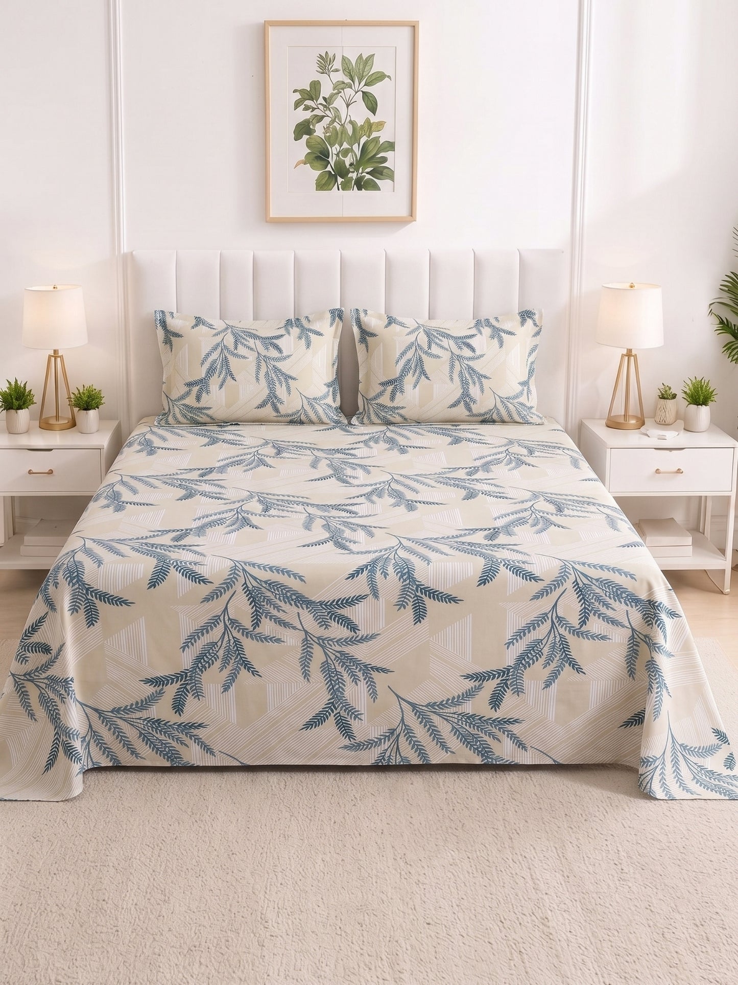 186 TC 100% Cotton Double Bedsheet 90 x 100 Inch with 2 Pillow Cover
