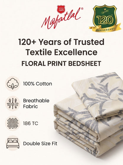 186 TC 100% Cotton Double Bedsheet 90 x 100 Inch with 2 Pillow Cover