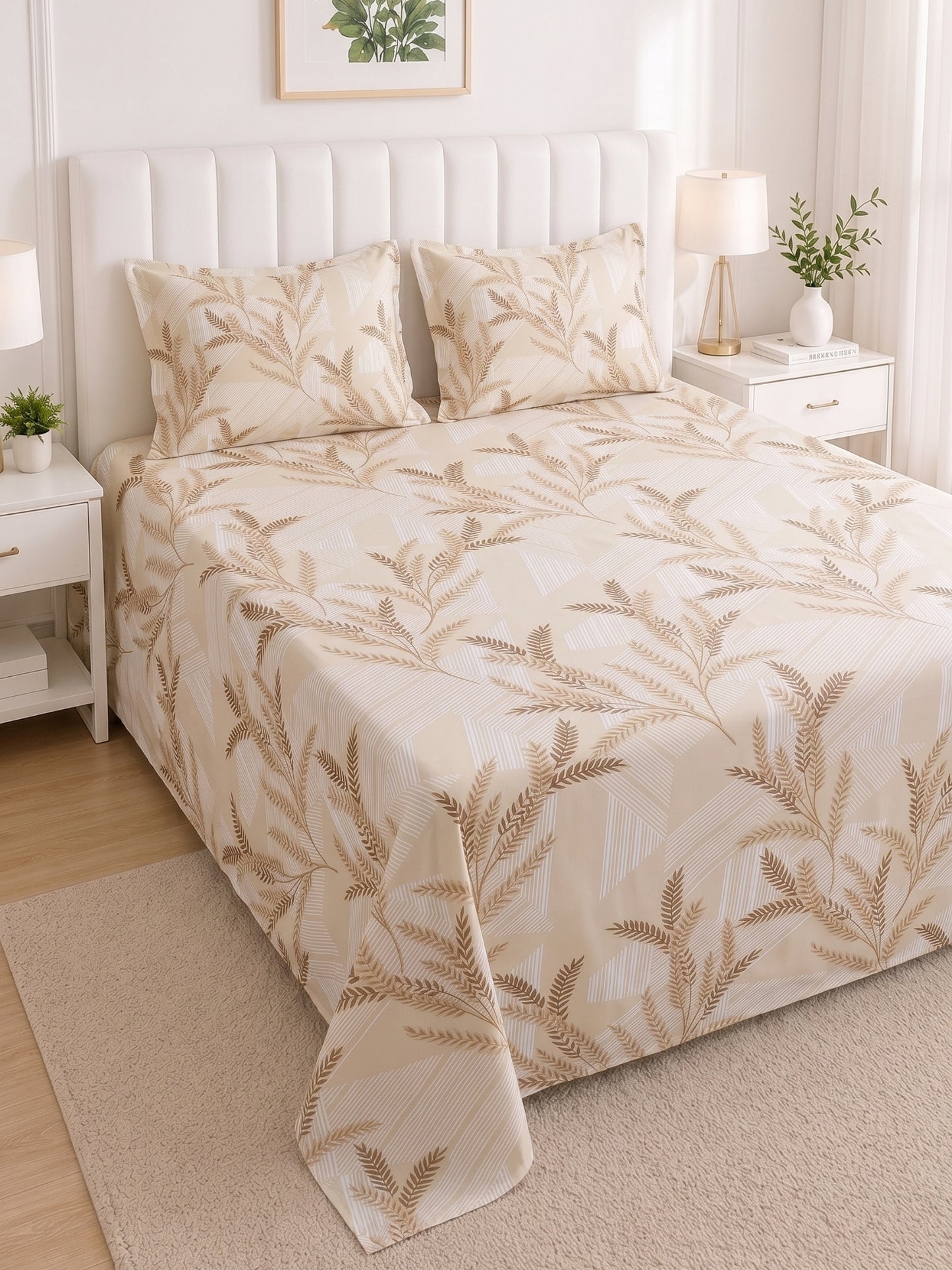 186 TC 100% Cotton Double Bedsheet 90 x 100 Inch with 2 Pillow Cover