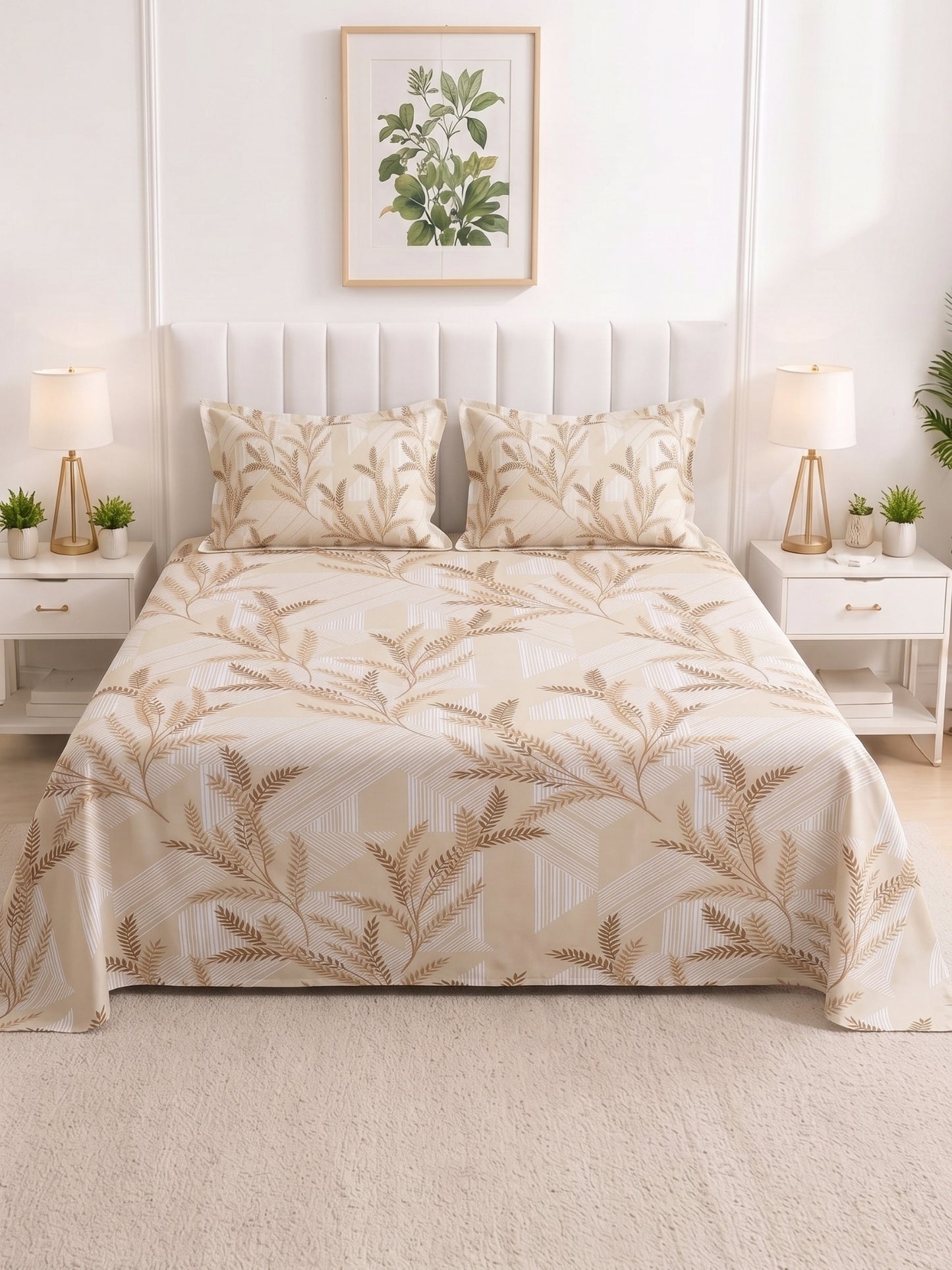186 TC 100% Cotton Double Bedsheet 90 x 100 Inch with 2 Pillow Cover