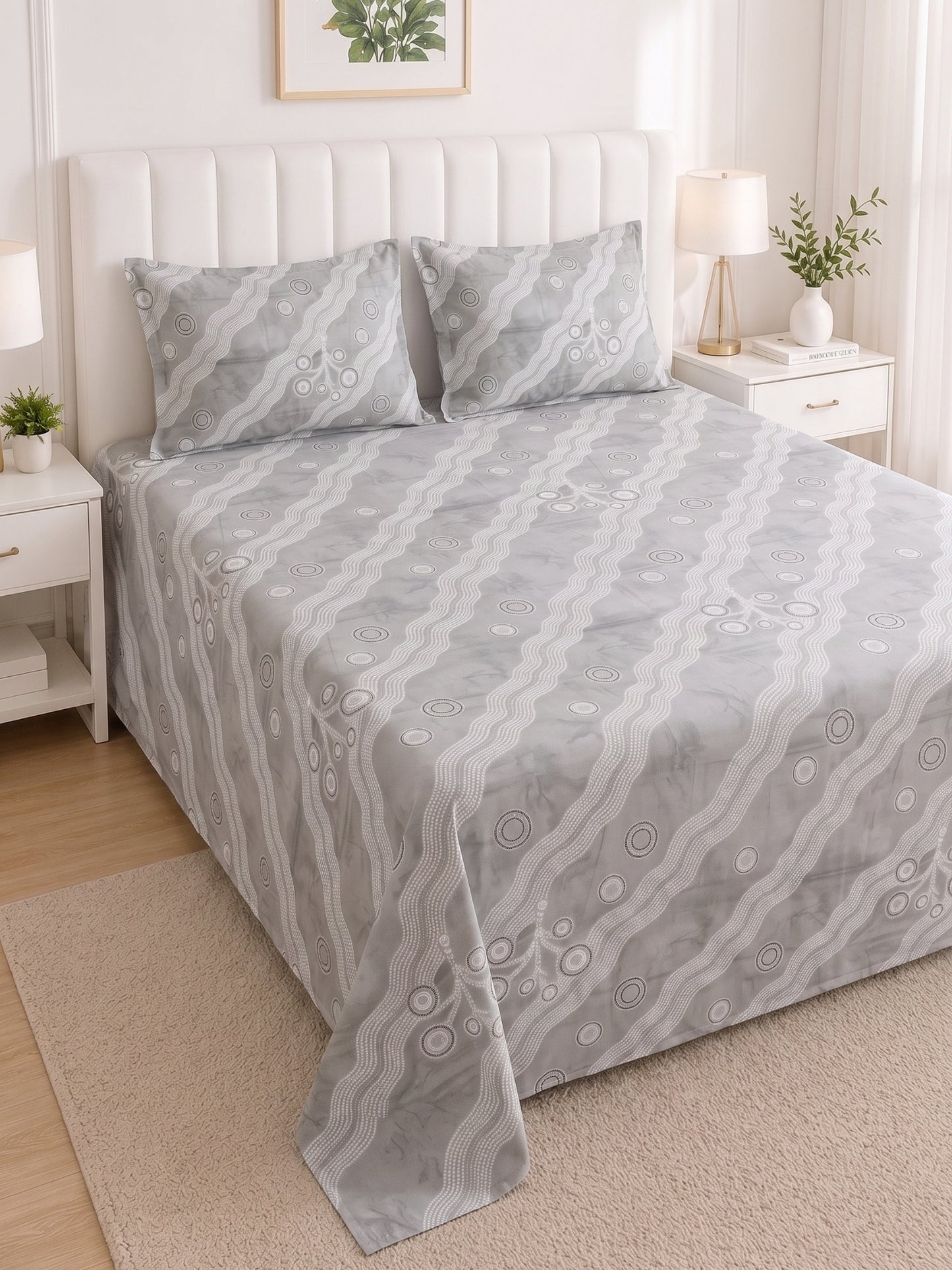 186 TC 100% Cotton Double Bedsheet 90 x 100 Inch with 2 Pillow Cover