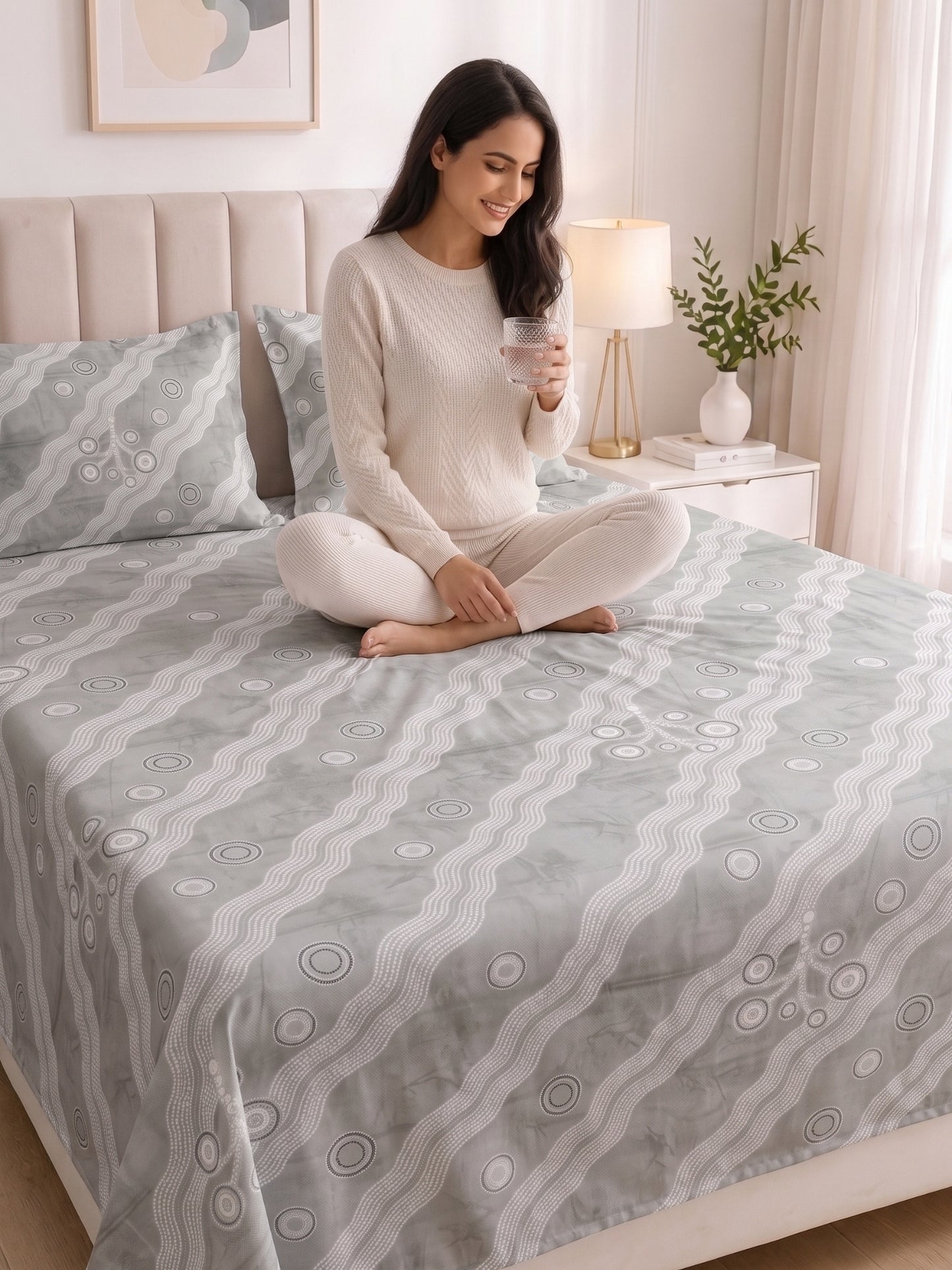 186 TC 100% Cotton Double Bedsheet 90 x 100 Inch with 2 Pillow Cover
