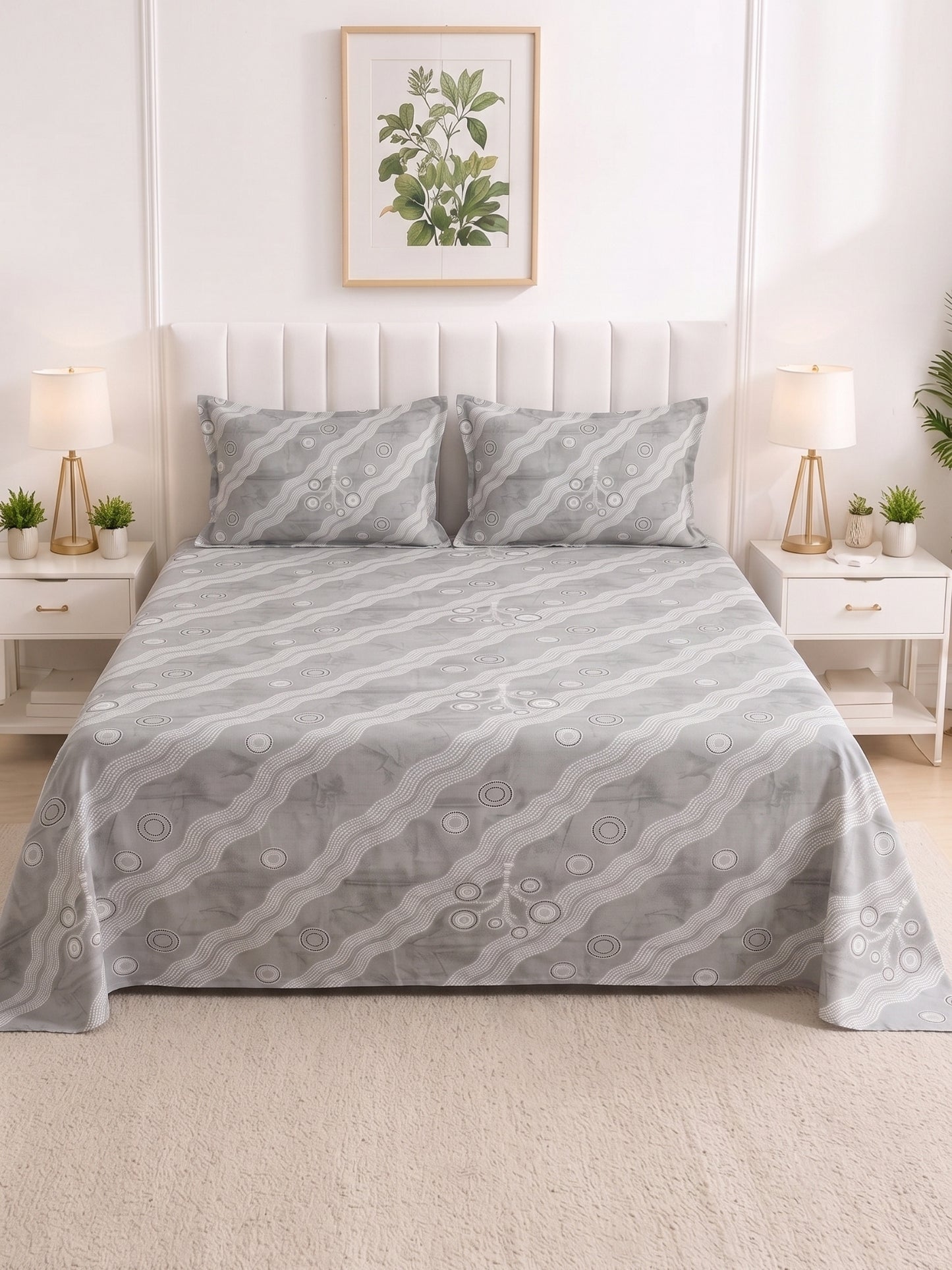 186 TC 100% Cotton Double Bedsheet 90 x 100 Inch with 2 Pillow Cover