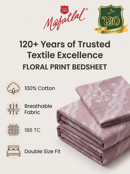 186 TC 100% Cotton Double Bedsheet 90 x 100 Inch with 2 Pillow Cover