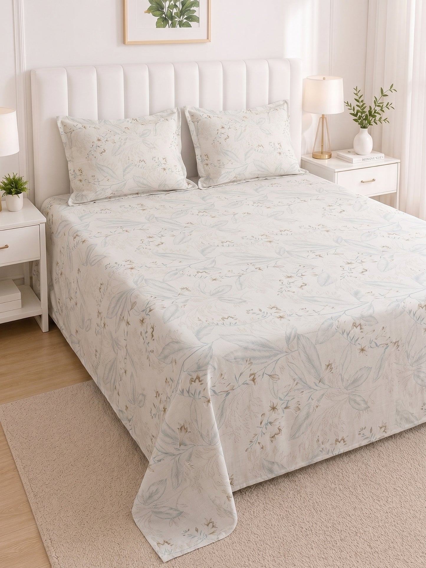 186 TC 100% Cotton Double Bedsheet 90 x 100 Inch with 2 Pillow Cover