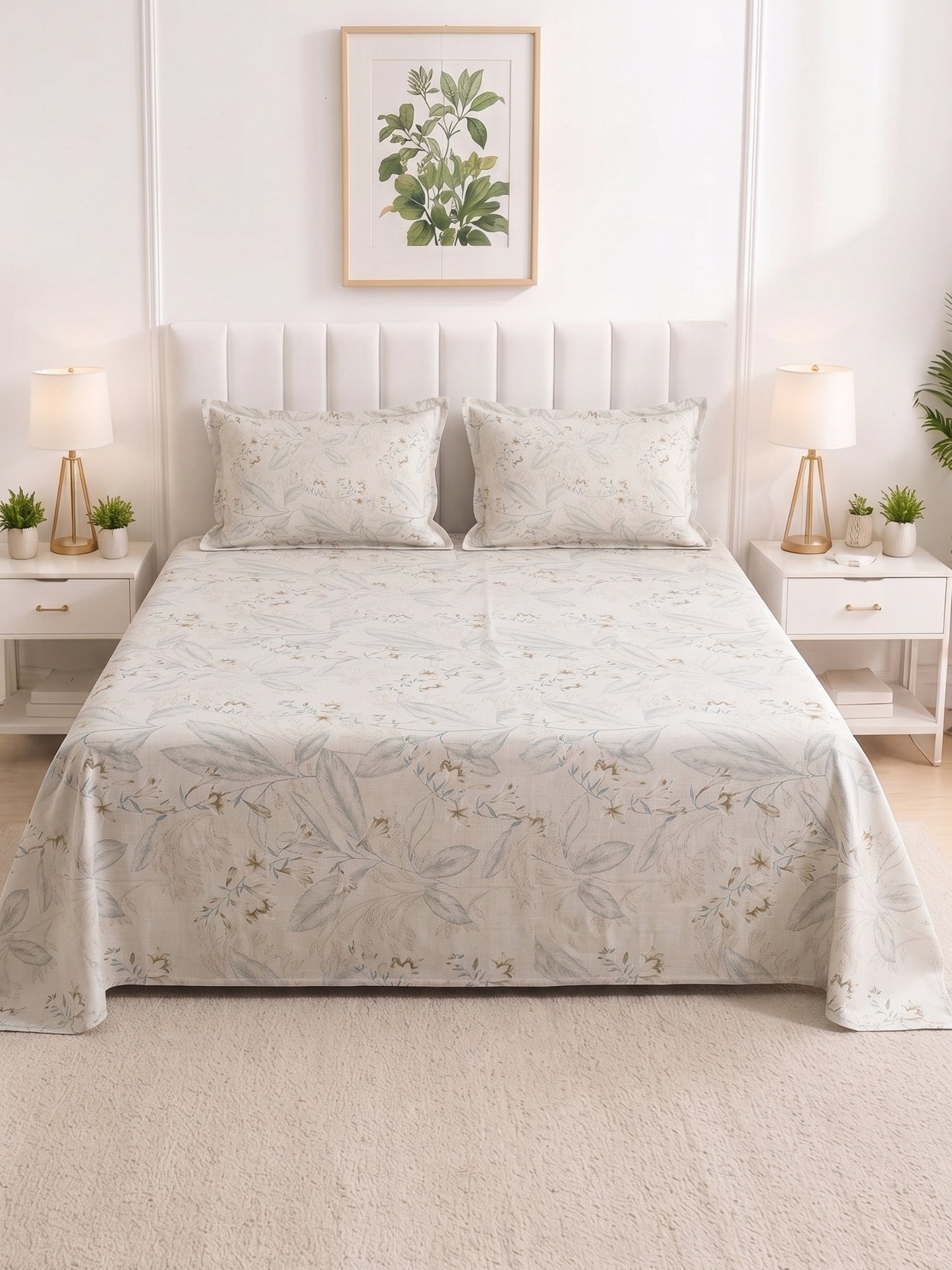 186 TC 100% Cotton Double Bedsheet 90 x 100 Inch with 2 Pillow Cover