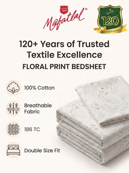 186 TC 100% Cotton Double Bedsheet 90 x 100 Inch with 2 Pillow Cover