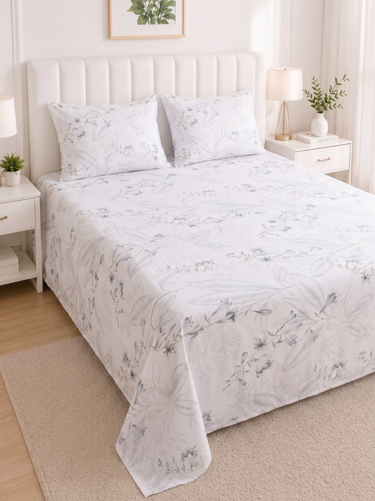 186 TC 100% Cotton Double Bedsheet 90 x 100 Inch with 2 Pillow Cover