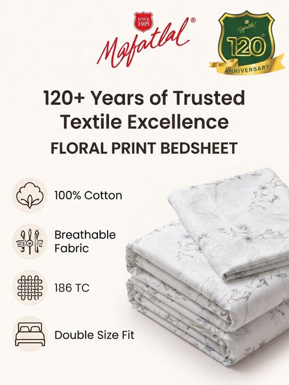 186 TC 100% Cotton Double Bedsheet 90 x 100 Inch with 2 Pillow Cover