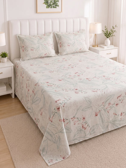 186 TC 100% Cotton Double Bedsheet 90 x 100 Inch with 2 Pillow Cover