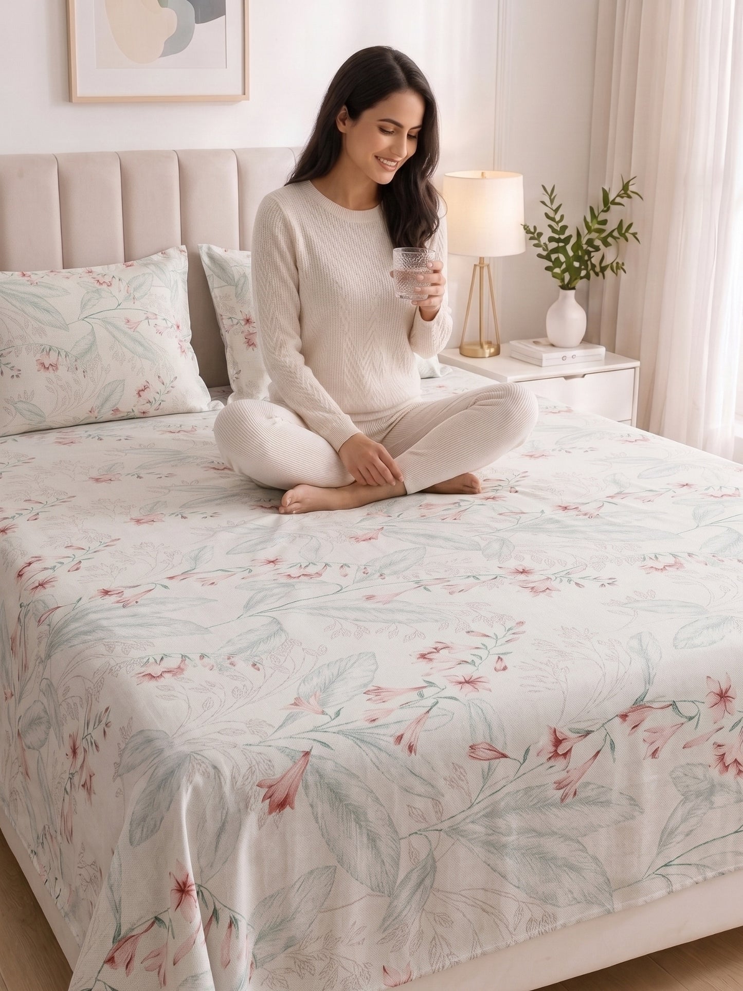 186 TC 100% Cotton Double Bedsheet 90 x 100 Inch with 2 Pillow Cover