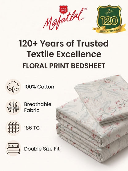 186 TC 100% Cotton Double Bedsheet 90 x 100 Inch with 2 Pillow Cover